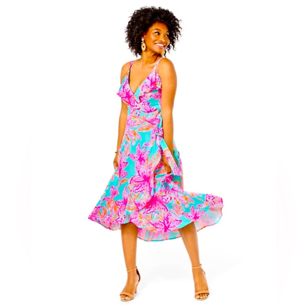 Lilly Pulitzer Fontaine Dress surf blue Bonita blooms size L